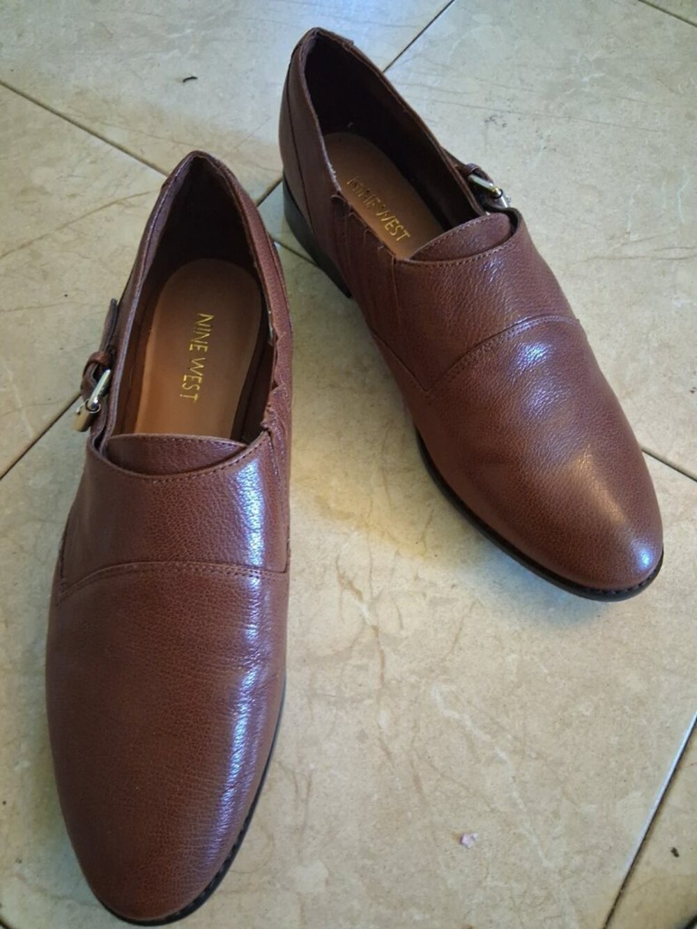 Nine West Womens Academia Monk Strap Brown Leather Oxford Loafer Shoes 8 M